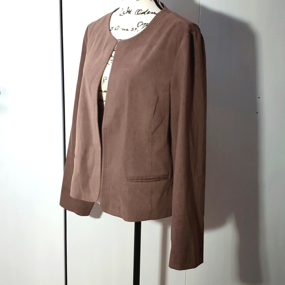 Orvis- Womens Light brown Open Blazer/ Suit Coat Suede front slip pockets Sz.12 - Picture 2 of 6